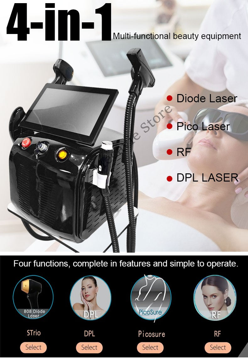 4-IN-1 NEW soprano titanium 755nm 808nm 940nm 1064nm diode laser 4000w permanent hair removal machine IPL tattoo removal machine
