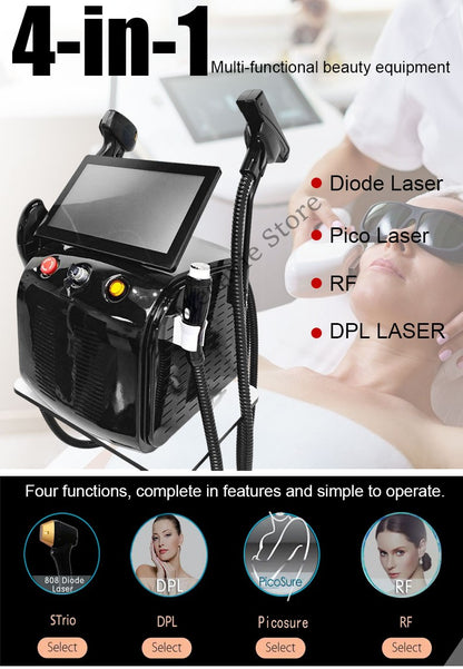 4-IN-1 NEW soprano titanium 755nm 808nm 940nm 1064nm diode laser 4000w permanent hair removal machine IPL tattoo removal machine