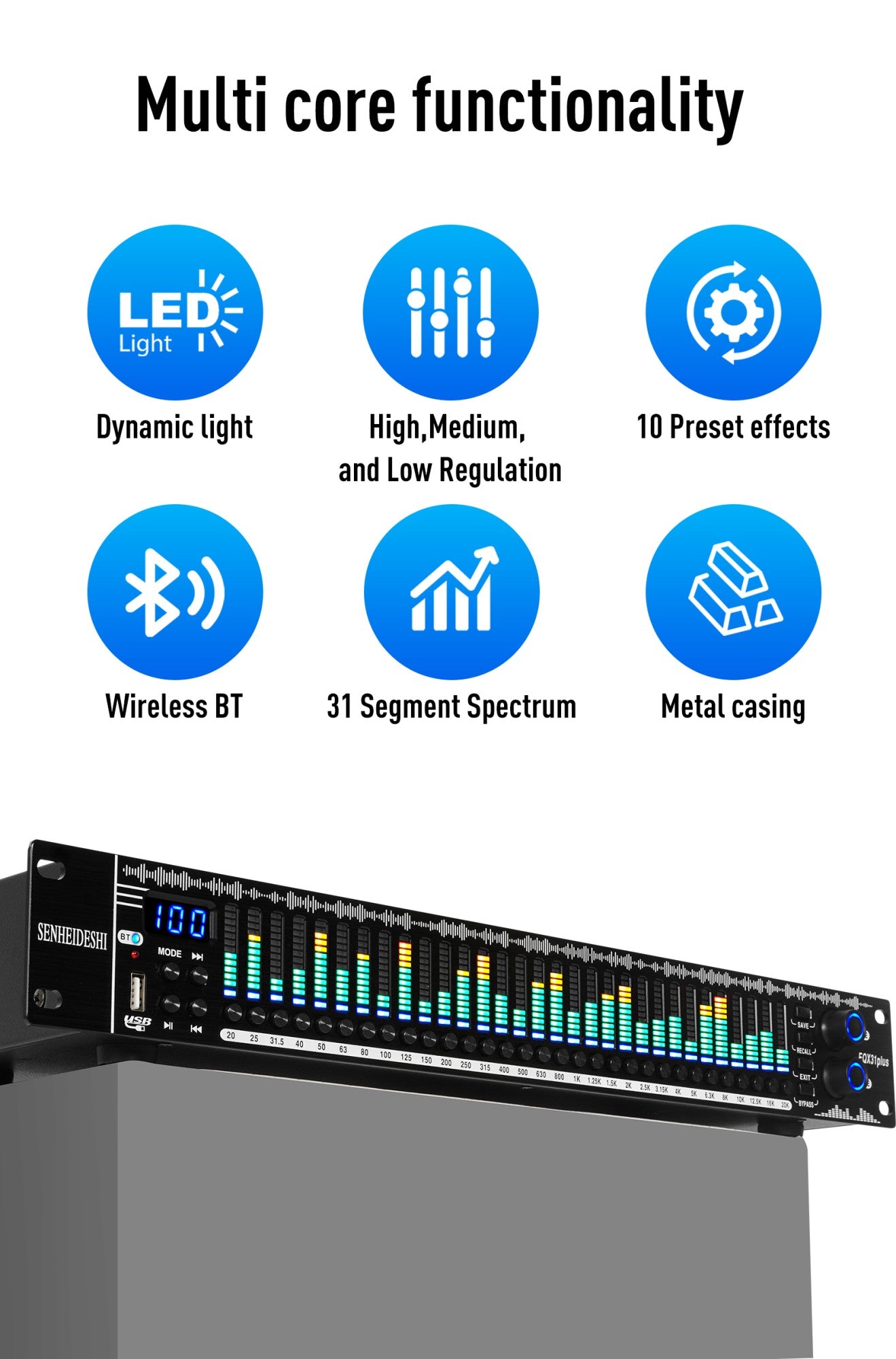 EQ31SUB Digital Equalizer 31 Stage Tuner Professional Stage Performance Noise Reduction Audio Processing