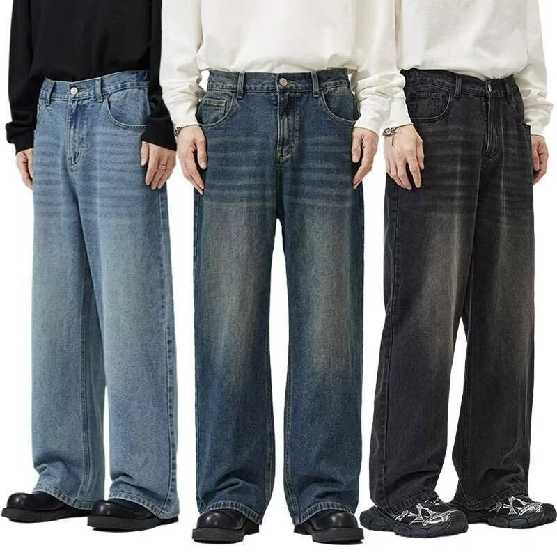 Calça Jeans Masculina Clássica Americana Hip Hop Rap Perna Larga Juventude Popular Masculina Reta Retrô Solta Calças Jeans Oversized