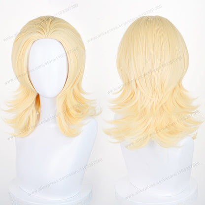 Anime 45cm Universal Cosplay Wig with Enlarged Scalp Free Parting Black White Yellow Man Women Heat Resistant Synthetic Hair