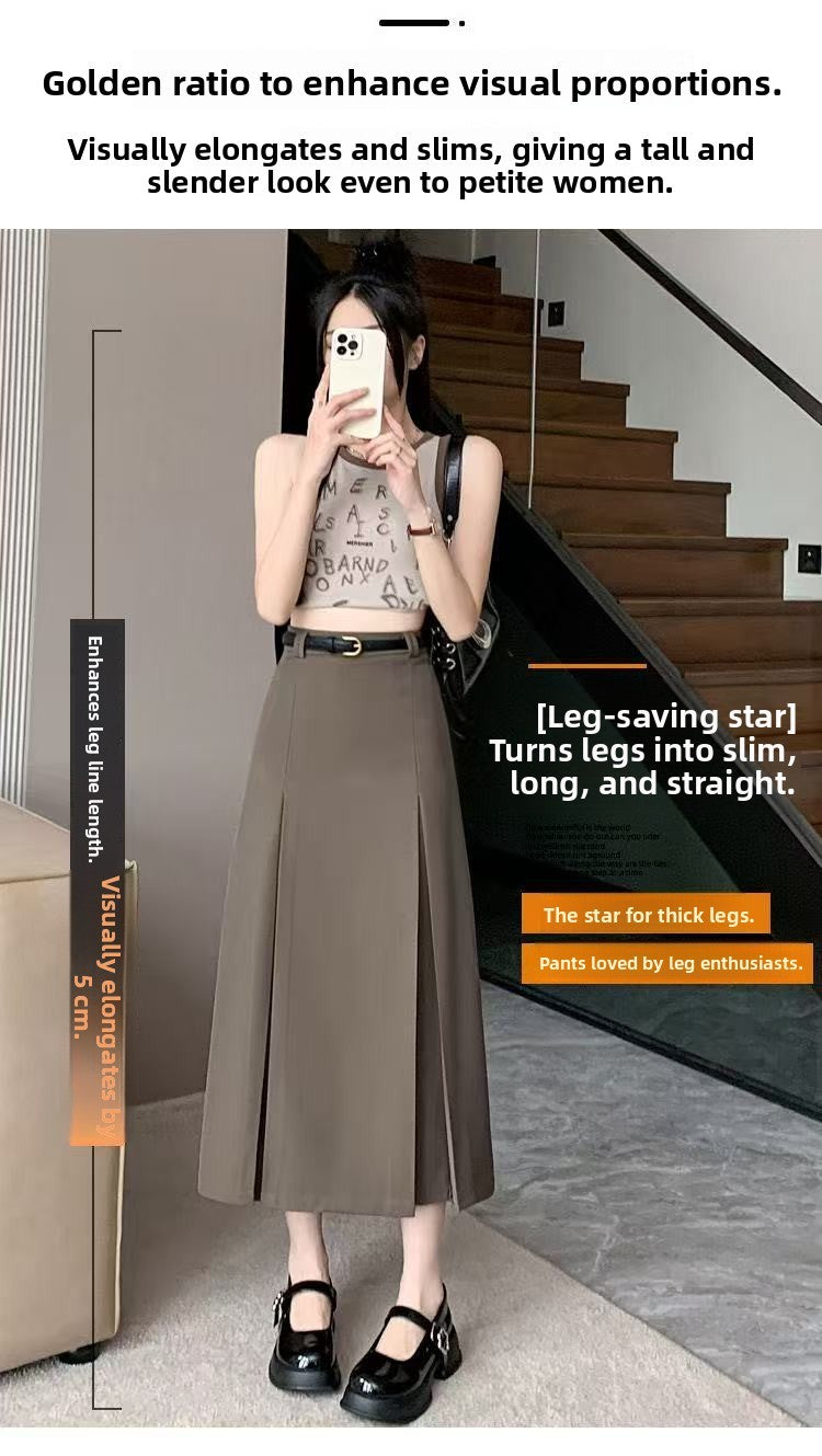 plus Size Suit Skirt Women Summer New Elastic High Waist Slim A-Line Skirt Belly Cover Pleated Skirt Korean Sle Casual Wear