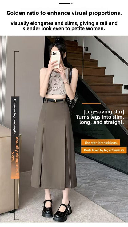 plus Size Suit Skirt Women Summer New Elastic High Waist Slim A-Line Skirt Belly Cover Pleated Skirt Korean Sle Casual Wear