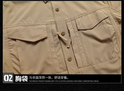 Spring Autumn Men Long Sleeved Shirt Men Tactical Work Shirts Tops Outdoor Multi-pocket Quick Drying Hiking Fishing Cargo Shirts