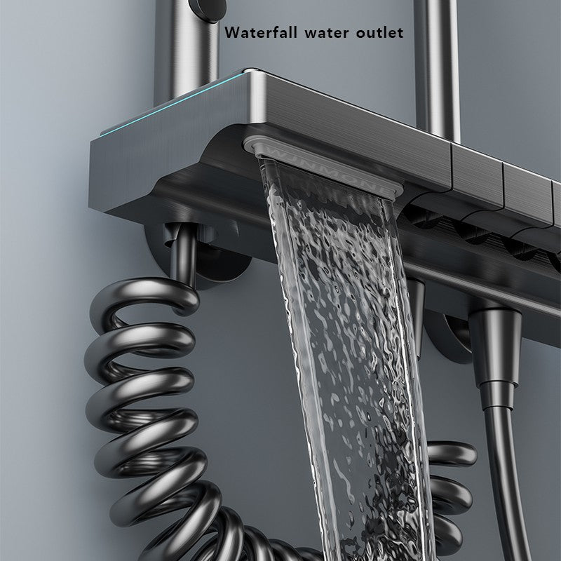 Luxury Bathroom Shower Faucet Set Smart Temperature Display Rainfall Shower System Rain Waterfall LED Bathtub Mixer Tap Showers