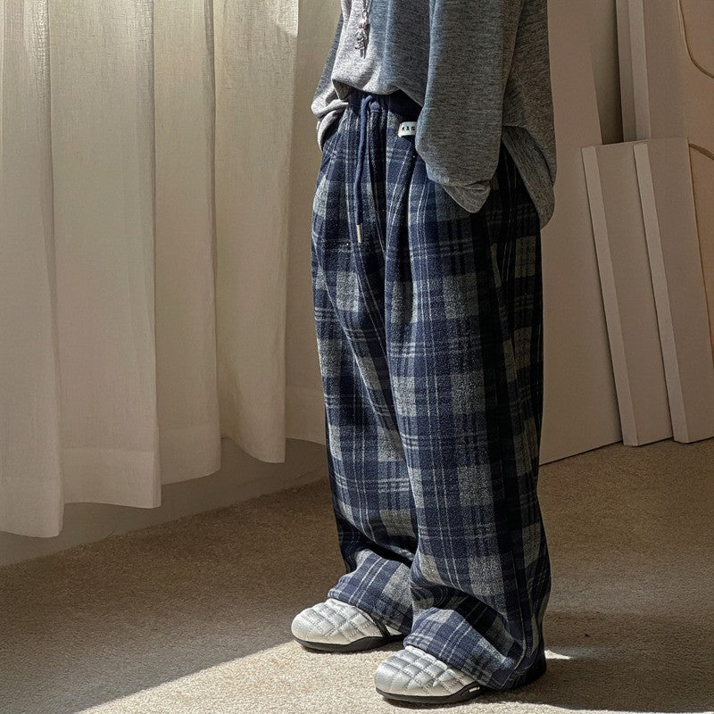 2025 Autumn Winter Cotton Boys Casual Pants Children Fleece-Lined Kids Plaid Loose Long Trouser Soft Warm 3-12 Years Outfit