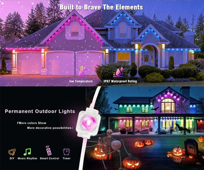 External Permanent RGB IC Waterproof Smart Light String, with Music-Synchronized Dynamic Lighting Effects for Holiday Decoration