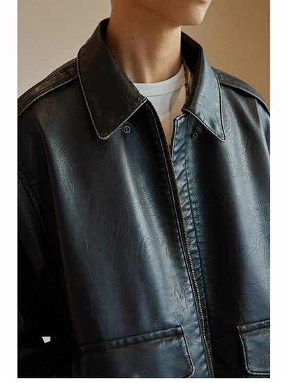 Mauroicardi Spring Cool Handsome Oversized Vintage Distressed Black Pu Leather Jacket Men Pockets Luxury Designer Clothes 2024