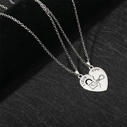 2 Colares para Casal com Pingente de Quebra-Cabeça de Coração "I Love You" com Chave e Cadeado para Namorados, Presente de Dia dos Namorados
