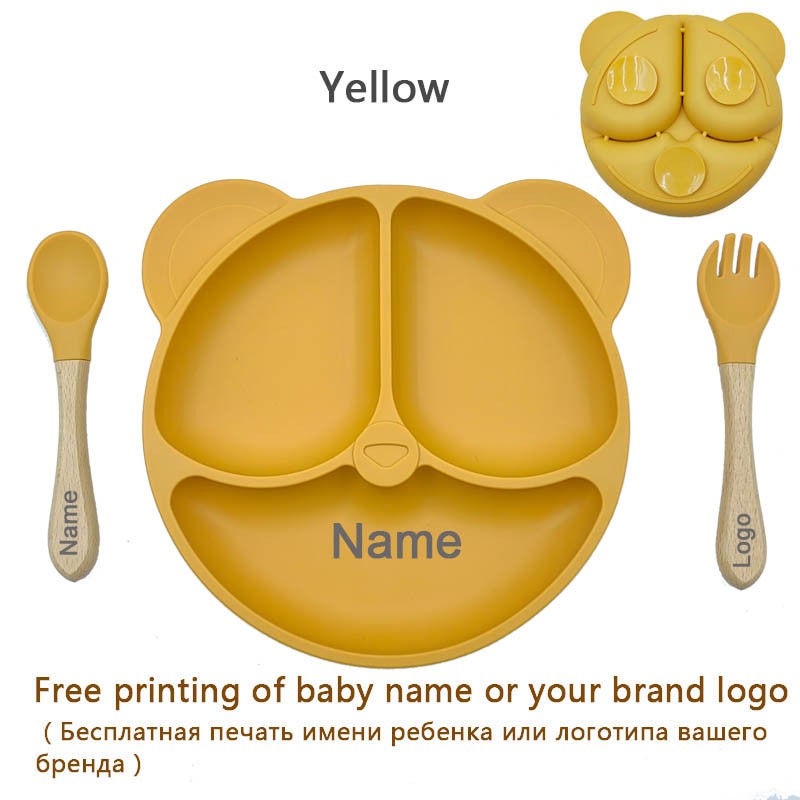 Feeding Set Silicone For Baby Sucker Bowl Dishes Plate For Kids Bear Plate Set Baby Tableware Children's Cup With Straw 8Pcs