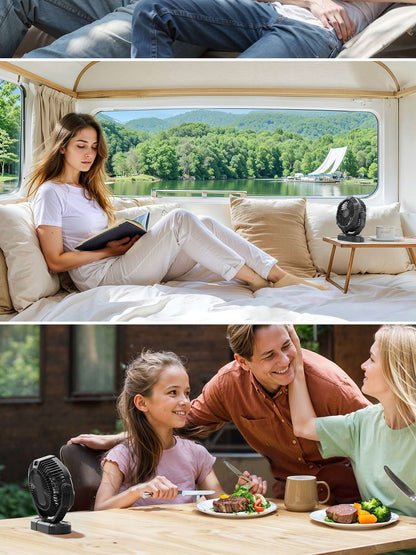 Portable Camping Fan with LED Lantern, 4000mAh 7-Inch Rechargeable Outdoor Tent Fan, 360° Head Rotation, 3 Speed and Quiet Batte