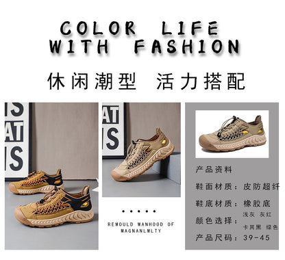 Sandals men's tide summer new style leather toe cap outdoor leisure sports hollow sandals beach shoes