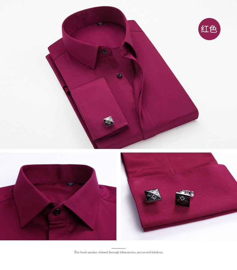 Men's French cufflinks shirt, men's long sleeves, high-end feeling, bamboo fiber silky smooth no iron formal wear wedding spr