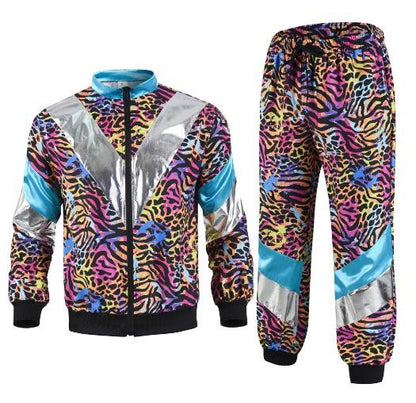 1990s Disco Tracksuit 2pcs Jogging Wear Retro Style Carnival Theme Party Suit Live Cosplay Jacket and Pants  cosplay costumes