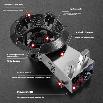 Fogão de Baixa Pressão com Chama Forte, Proteção contra Extinção de Chamas por Ventilador, Tubulação de Gás Natural, Fogão Comercial a Gás com Economia de Energia