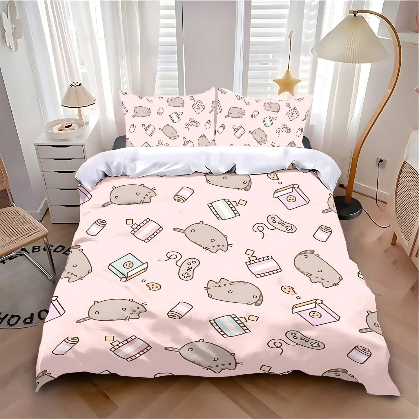 MINISO-Cat Duvet Cover Pillowcase Bedding Set Cartoon P-PusheenS Cat Adult Boy Girl Bedroom Decoration Children