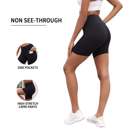 High Waisted Biker Shorts For Women With Pockets Super Soft No See Through Workout Running Yoga Athletic Push Up Gym