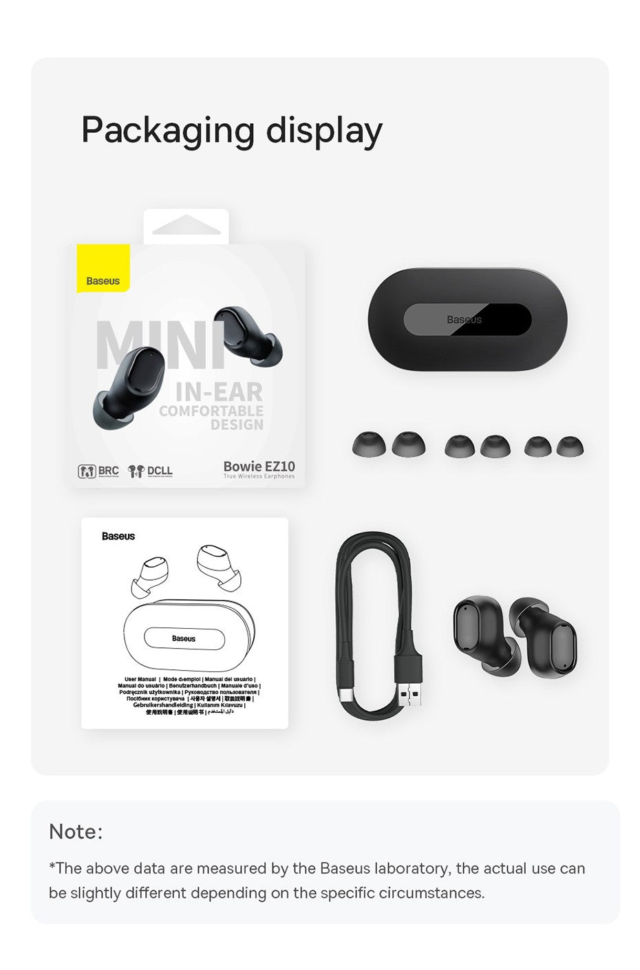 Baseus Bowie EZ10 Earphones Wireless Bluetooth 5.3 0.06' Low Latency TWS Headphone with Dual Microphones Headset HD Call Earbuds