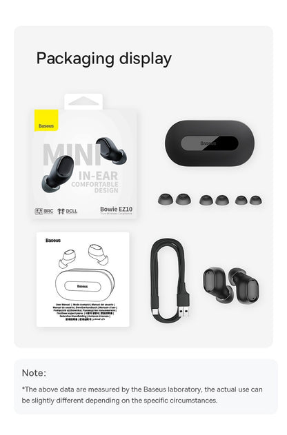 Baseus Bowie EZ10 Earphones Wireless Bluetooth 5.3 0.06' Low Latency TWS Headphone with Dual Microphones Headset HD Call Earbuds