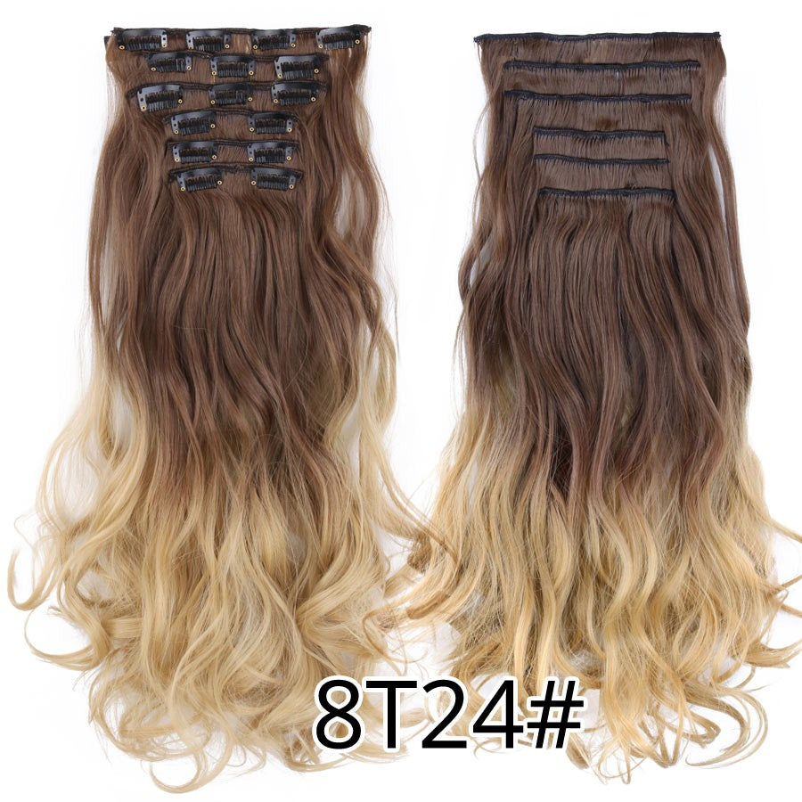 22 Polegadas Sintético Cabelo Liso Longo 16 Clipes 6 Peças/Conjunto Apliques de Cabelo Loiro Preto Resistente ao Calor Para Mulheres