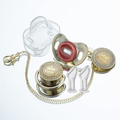 Miyocar Bling Custom Pink Brave Lion Pacifiers Bring 3 Replacement Silicone Teat Include All Size for Boy Girl Baby Shower Gift