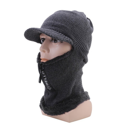 Novos Homens Inverno Quente Lã Chapéu Outdoor Proteção Orelha Chapéus Quente Grosso Bicicleta Gorro de Malha com Cachecol Viseiras à Prova de Vento