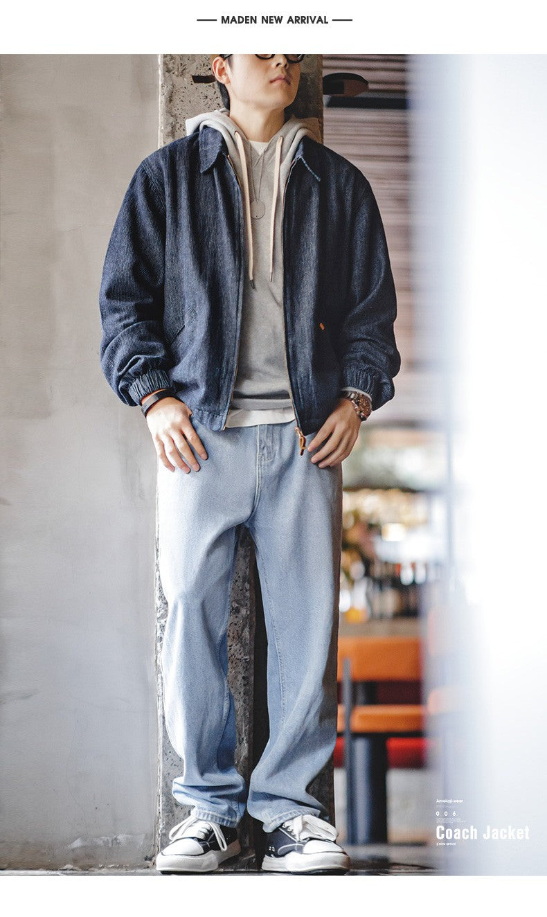 Maden American New Spring And Autumn Retro Denim Jacket Cityboy Amekaji Style Loose Lapel Jacket Men’s Fashion Short Blue Coats