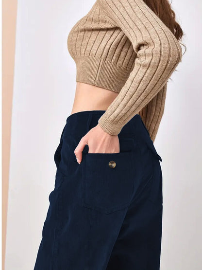 High Waisted Slimming Casual Straight Leg Solid Color Pants For Women Comfortable Straight Tube Trousers Autumn Ladies Commute