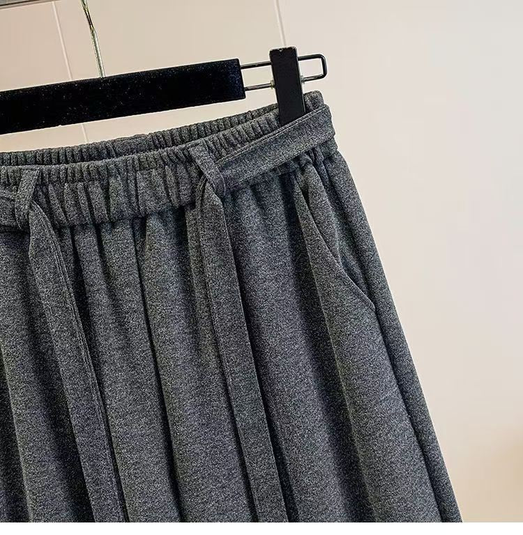 2025 Autumn Winter New All-match Fashionable Solid Color Elastic Waist Wide Leg Pants Women Clothes Casual Drawstring Trousers