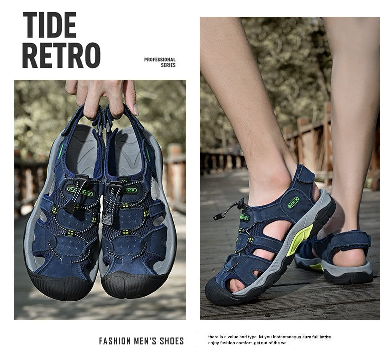 Summer Men's Sandals Classic Genuine Leather Sandals Fashion Outdoor Hiking Shoes Light  Breathable Non-slip Sneakers 38-48