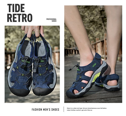 Summer Men's Sandals Classic Genuine Leather Sandals Fashion Outdoor Hiking Shoes Light  Breathable Non-slip Sneakers 38-48