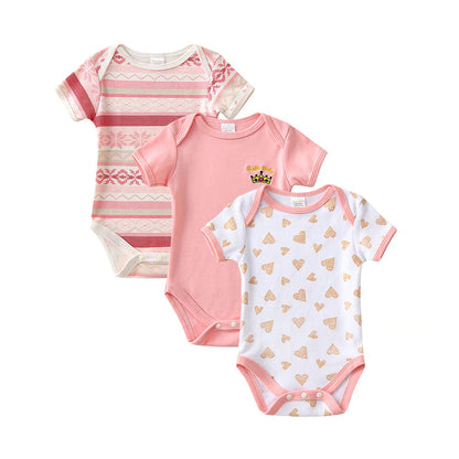 3Pcs Baby Girl Romper Summer Short Sleeve Newborn Boy Playsuit Baby Girl Clothes Set