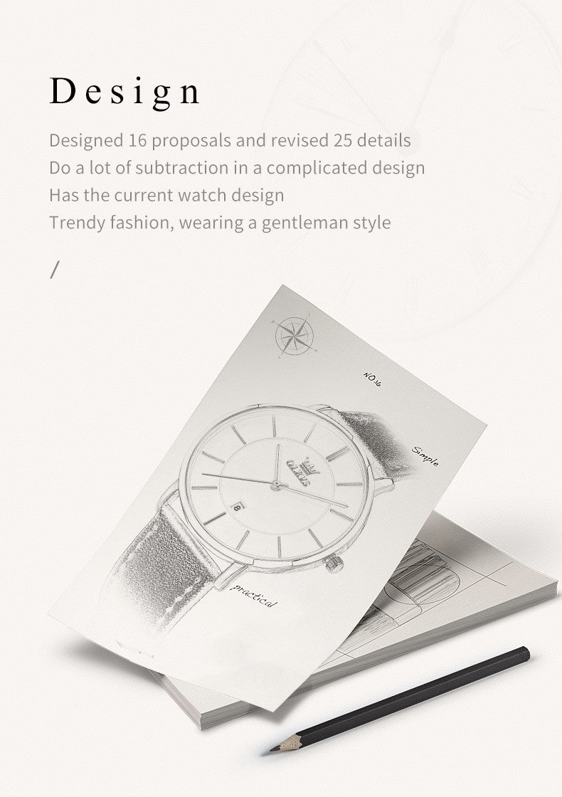 OLEVS 5869 Watch Man Casual Fashion Original Quartz Watch Waterproof Luminous Leather Strap Watches For Men Thin Watch Dial