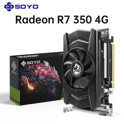 Placa de Vídeo SOYO AMD Radeon R7 350 4GB Memória DDR5 128Bit HDMI-compatível VGA DVI para Componentes de Computador de Mesa