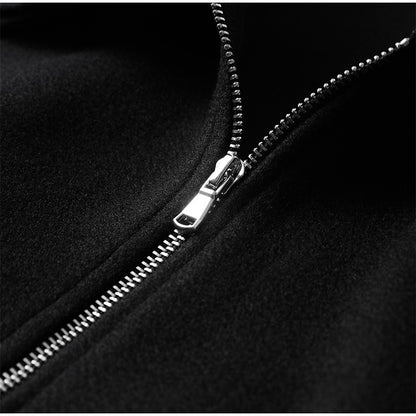 Woolen Zipper Loose Short Jacket Women Long Sleeve Lapel Solid 2025 Autumn Winter Commute Coat Street Office Warm Ladies Outwear