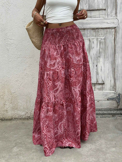 Vacation Style Stretchy Waist Long Maxi Skirt - Flowy Beach Skirt with Elastic Waistband