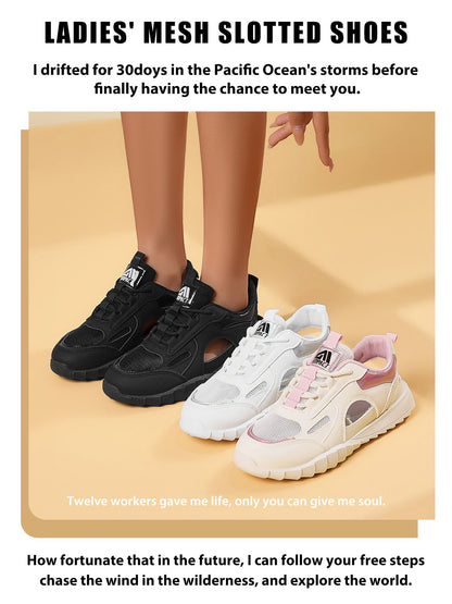 Women's Breathable Thick-Sole Casual Sneakers, Durable Outdoor Running/Walking Shoes with Fashion Design for Gym & Daily Wear