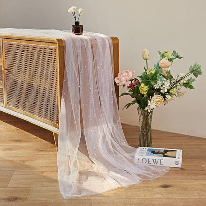 Pearl Tablecloth Wedding Lace Tablecloth Chiffon Tulle Table Cover Wedding Decoration Bridal Veil Party Flower Packaging