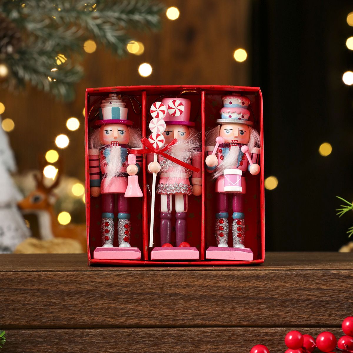 3/4/5PCS Walnut Soldier Christmas Ornaments Pink Red Gold Walnut Soldier Christmas Tree Decorations Xmas Gifts