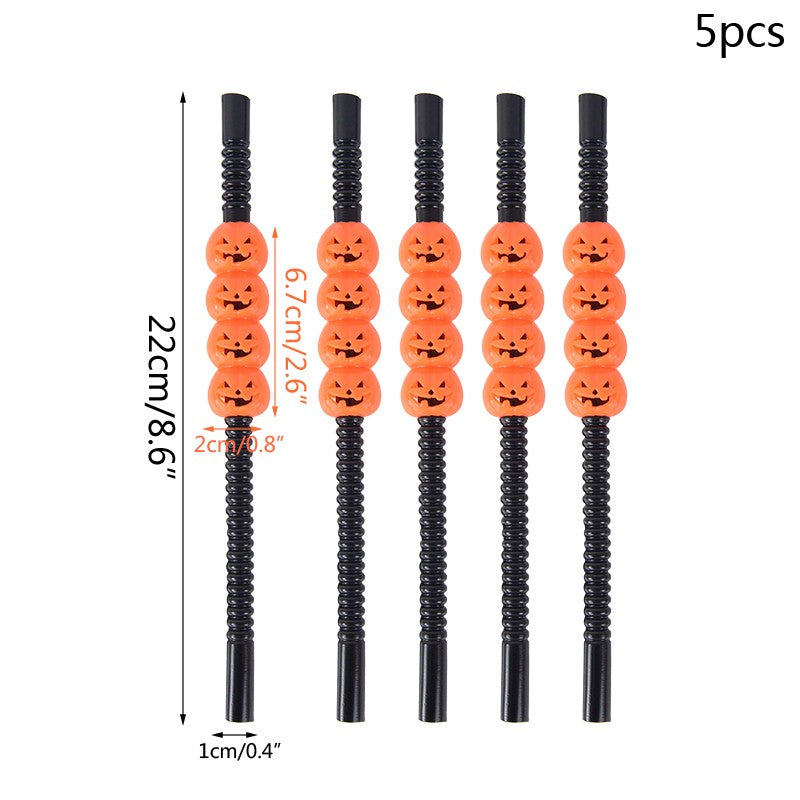 5Pcs Halloween Straws Reusable Plastic Pumpkin Skull Straw 2025 Halloween Bar Party Decoration Supplies Beverage Ornaments