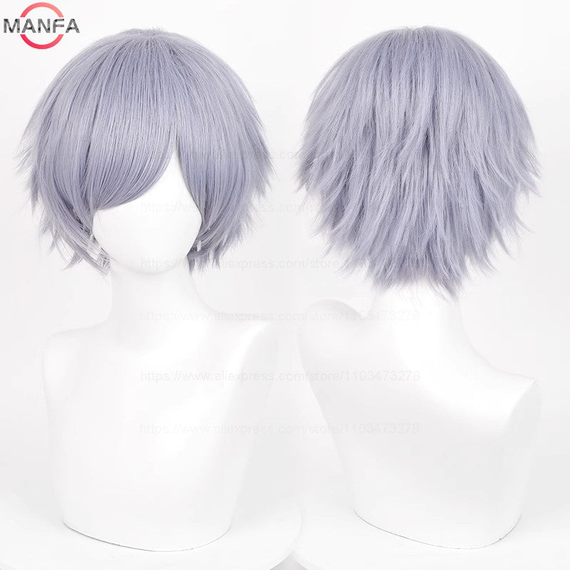 Anime 30cm Curta Reta Peruca Cosplay Preto Branco Verde Marrom Roxo Azul Cinza Vermelho Dourado Homens Mulheres Cabelo Sintético Resistente ao Calor