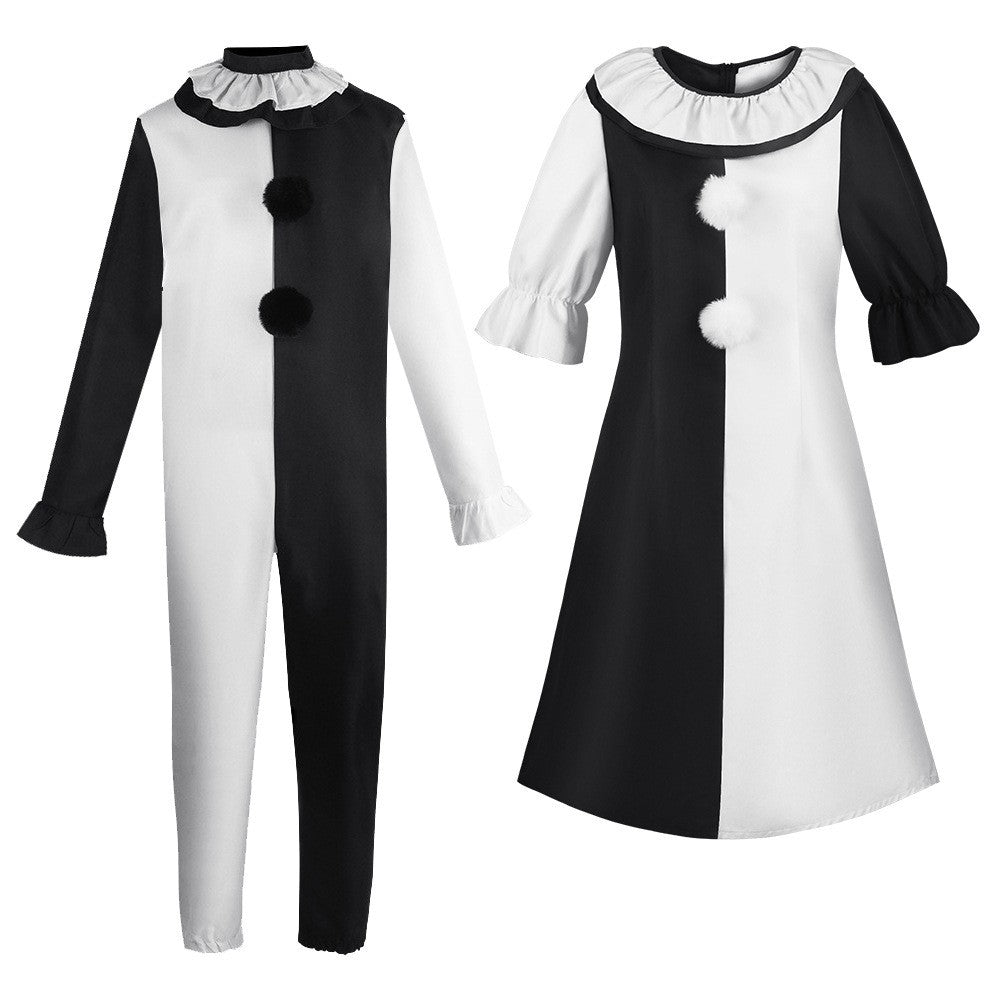 Terrifier Clown Cosplay Costume Black White Jumpsuit Dress for Men Women Halloween Horror Party Role Play Outfit Carnival Dress