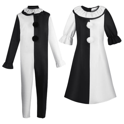 Terrifier Clown Cosplay Costume Black White Jumpsuit Dress for Men Women Halloween Horror Party Role Play Outfit Carnival Dress