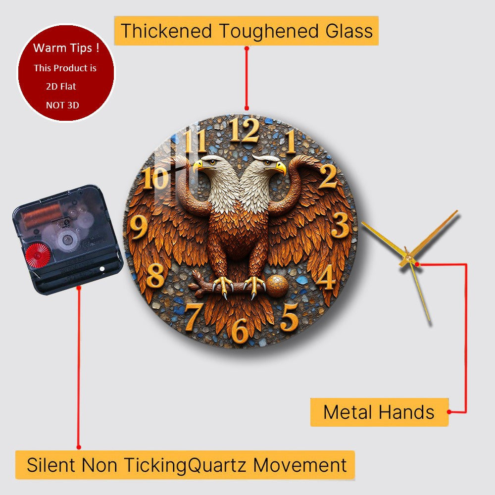 Tempered Glass Wall Clock Double-Headed Eagle Clock Suitable For Wall Decor or Tabletop Display Anywhere