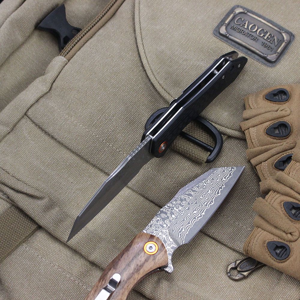 Damascus Pattern Folding Knife Wood Handle Portable Outdoor Self-defense Pocket knife High Hardness EDC Camping Kitchen Knives
