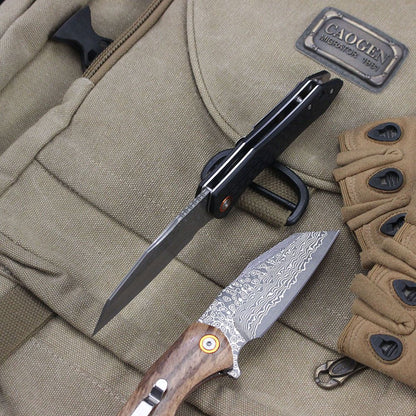 Damascus Pattern Folding Knife Wood Handle Portable Outdoor Self-defense Pocket knife High Hardness EDC Camping Kitchen Knives