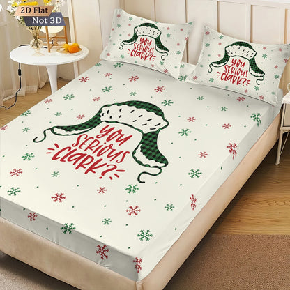3pcs Merry Christmas Snowflake Print Coreless Bed Sheet Set, Multi Size Comfortable Bed Cover Bedroom Bedding Holiday Decoration
