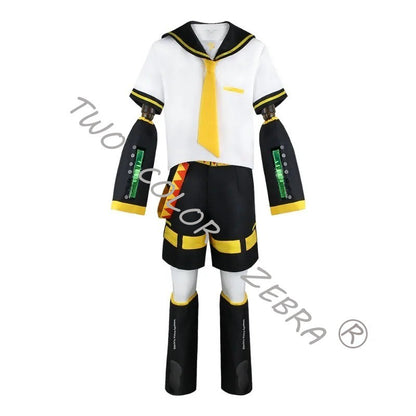 Vocaloid Kagamine Rin Len Cosplay Costume Sailor Uniform Full Set With Yellow Wig For Halloween Christmas Comic Party