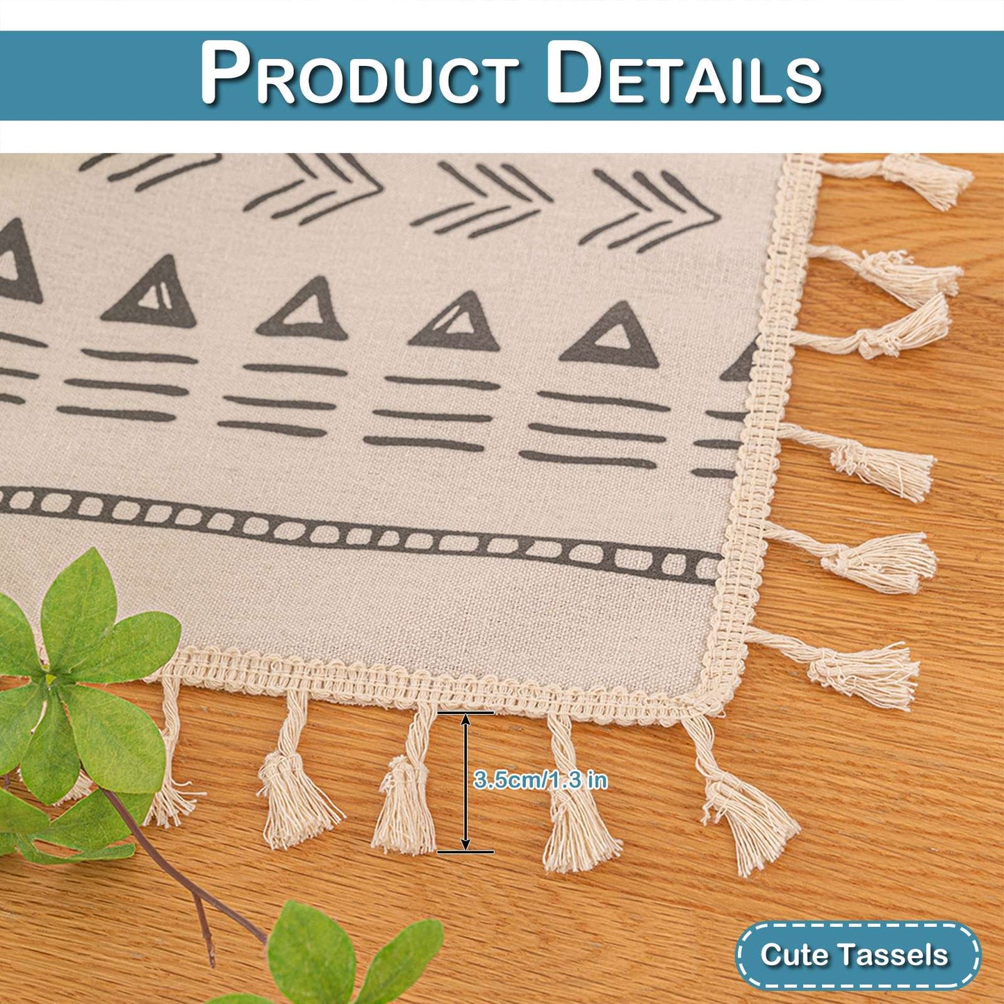 Vintage Boho Tassel Table Cloth Waterproof Cotton Linen Bohemian Tablecloth Patio Outdoor Wrinkle Free Table Protector Covers