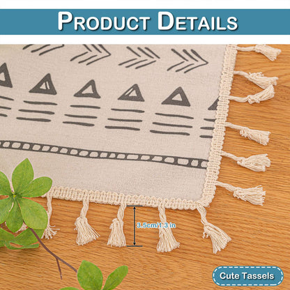 Vintage Boho Tassel Table Cloth Waterproof Cotton Linen Bohemian Tablecloth Patio Outdoor Wrinkle Free Table Protector Covers